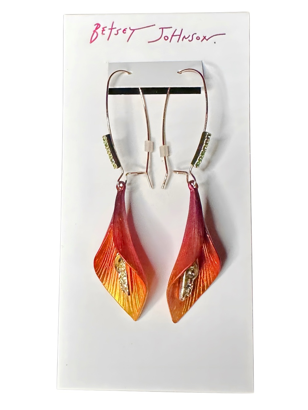 Betsey Johnson Red-Orange Cala Lily Flower Dangle Earrings with Gold Accents